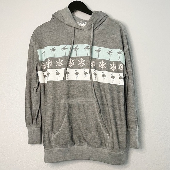 WILDFOX Hoodie Palm Trees Snowflake Flamingo XS - Picture 1 of 6